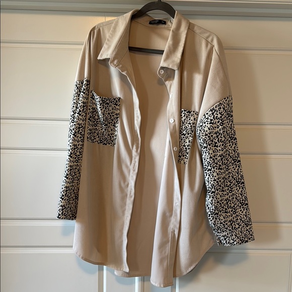 SHEIN Beige Leopard Print corduroy - Picture 1 of 4